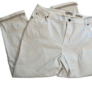 LOGO by Lori Goldstein Skinny Capri Length White Denim ‎ Tan Fringe Hem Size 18W